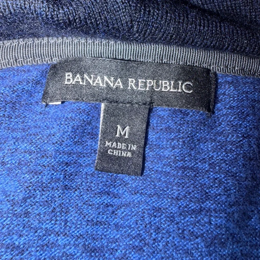 Banana Republic Mens Blue Marled Full Zip Knit Hoodie Sweater Size M Pockets